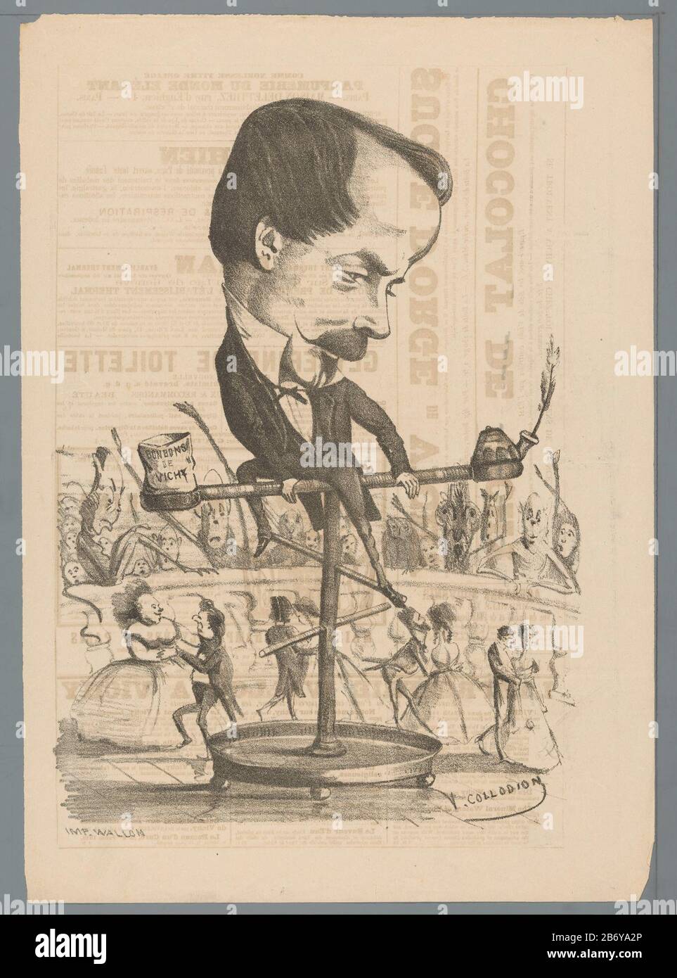 Karikatuur Van Een Apotheker Uit Vichy Bonbons De Vichy Titel Op Object Caricature Of A Pharmacist From Vichy Candy Vichy Title Object Property Type Print Cartoon Item Number Rp P 1905 2977 Inscriptions Brands