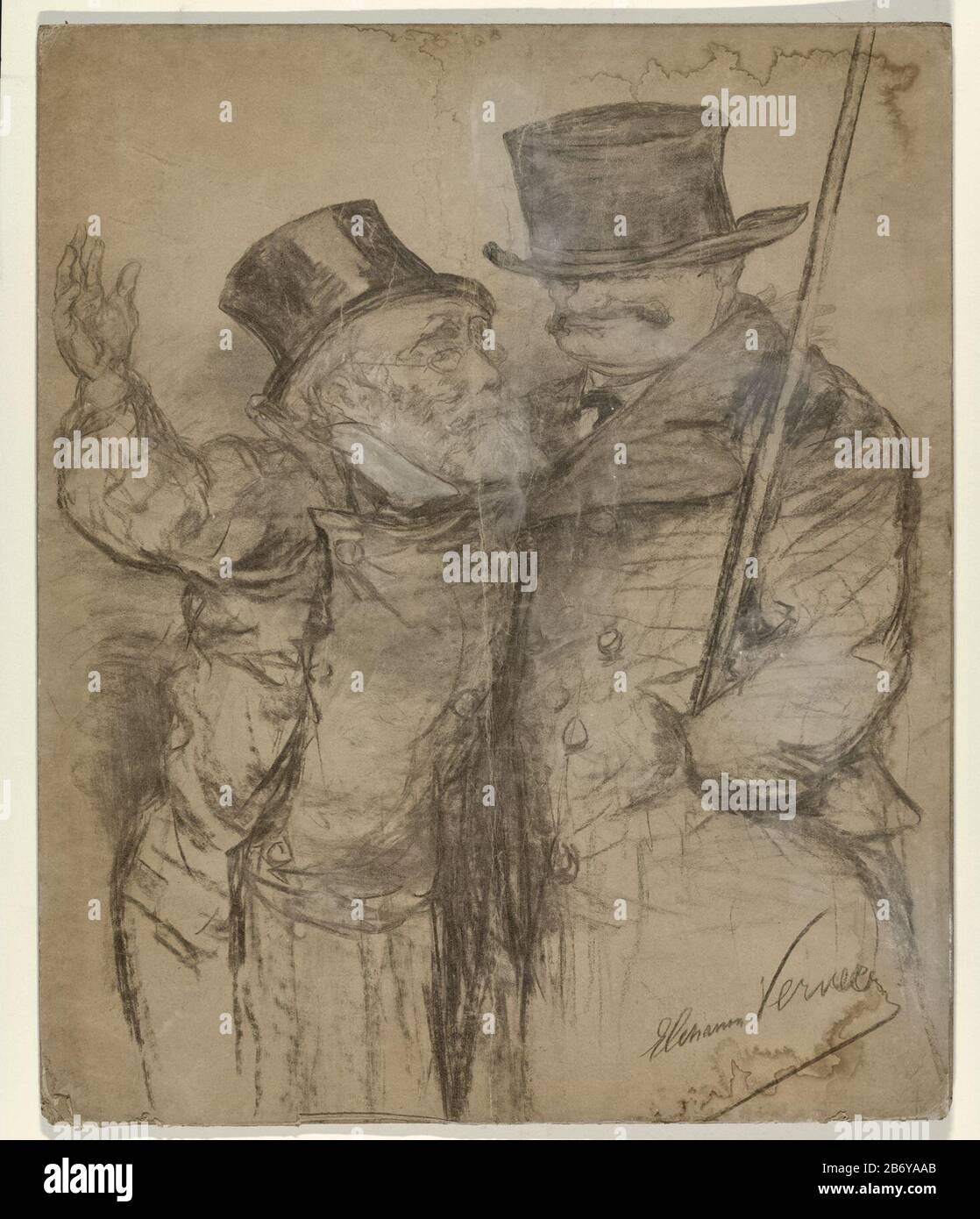 Karikatuurportret van Jozef Israels en Salomon van Witsen Mimicry Portrait  of the painters Jozef Israel (1824-1911) and Salomon of Witsen (1833-1911)  . Manufacturer : draftsman: Elchanon Verveer (indicated on object) Date:  1850 -