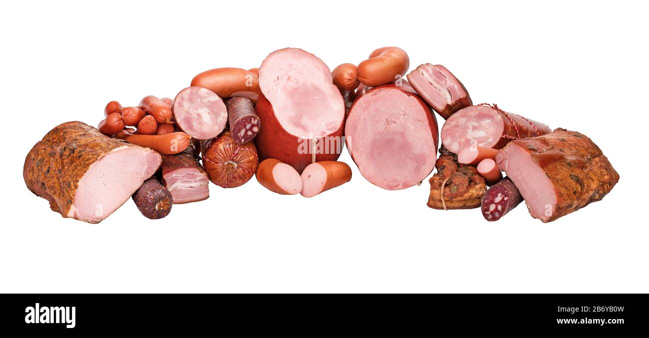 different assortment of meat products isolated on white background ...