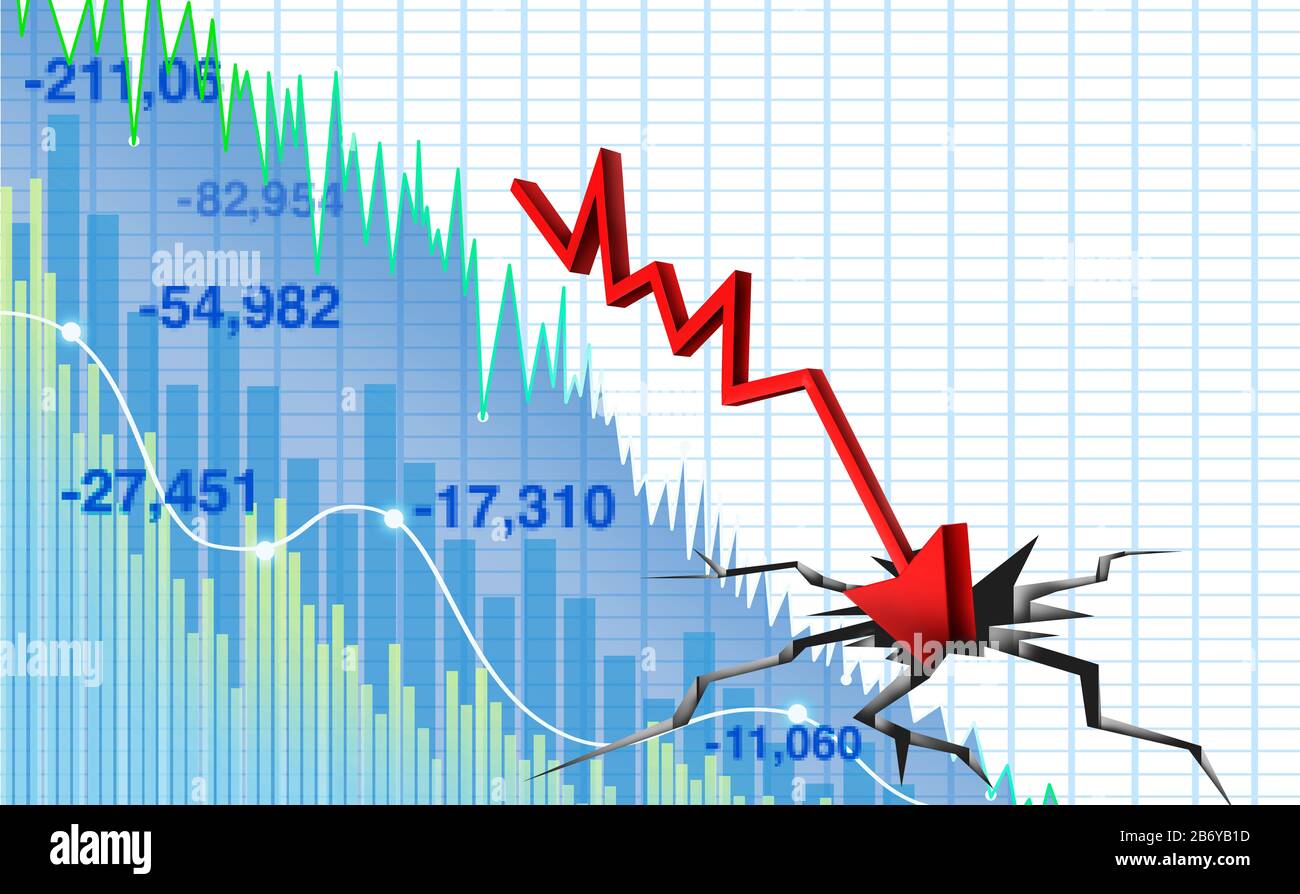 Economy and stock market crash as an economic pandemic fear and coronavirus fears or virus Outbreak and Stocks selloff as a sick financial health. Stock Photo