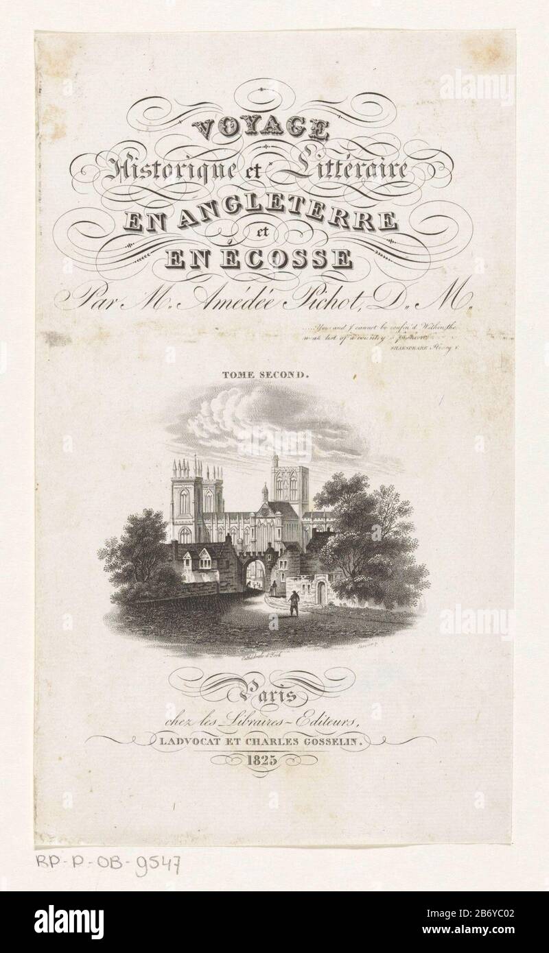 Landscape with in the background the cathedral York. Manufacturer : printmaker: Schroeder (listed building) publisher: Charles Gosselin (listed property) Place manufacture: Paris Date: 1825 Material: paper Technique: engra (printing process) Dimensions: leaf : h 213 mm × W 125 mmToelichtingTitelpagina for: Pichot, A. et Voyage Historique Littéraire and Angle Terre et Écosse and, tome second. Paris: Gosselin, Charles, 1825. Subject: church (exterior) Where: York Stock Photo