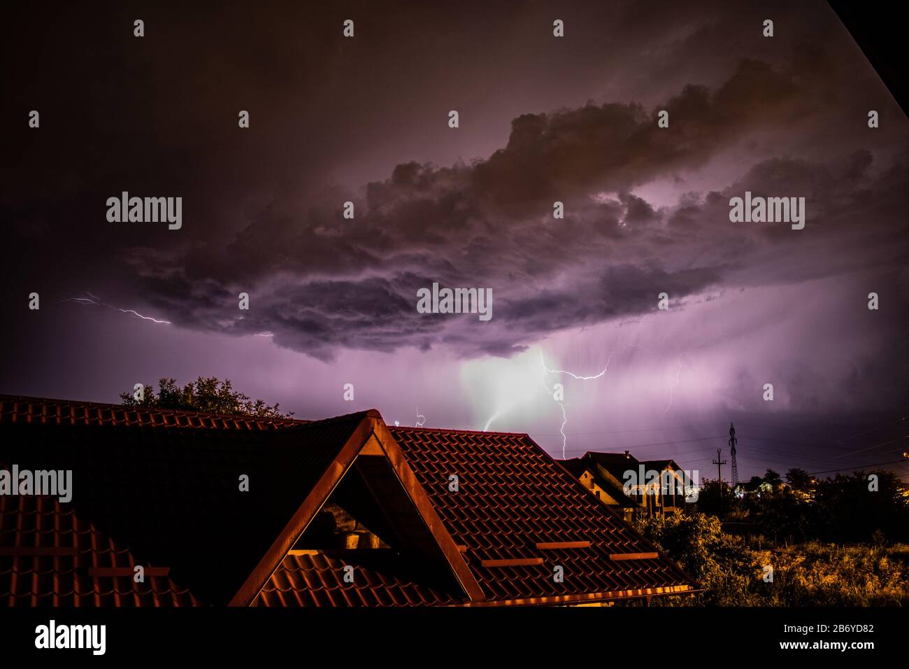 Lightning storm over a residential area Stock Photo Alamy
