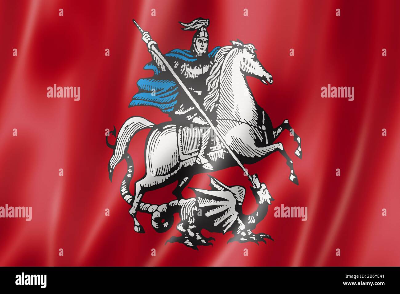 Moscow city waving flag, Russia. 3D illustration Stock Photo