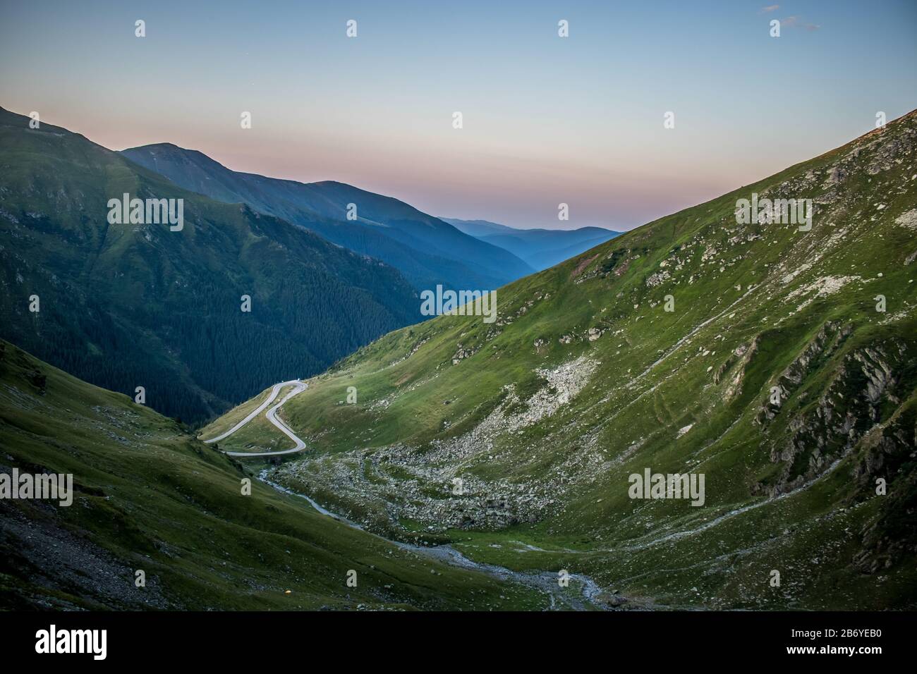 Wild scenery of windy mountain road on Transfagarasan Stock Photo