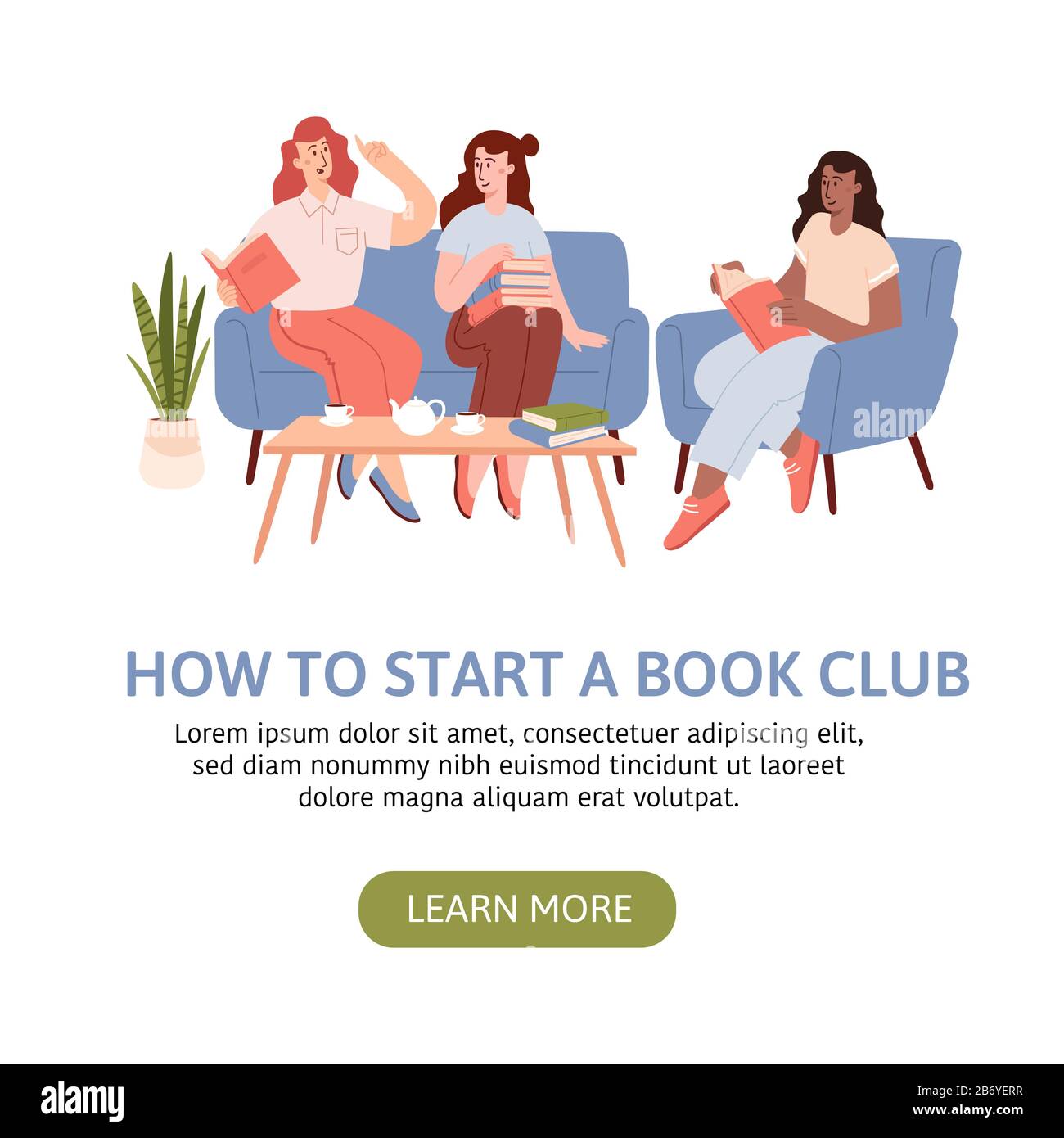 Landing page template good for library or reading book clubs, fan club of traditional reading, discussion groups Stock Vector