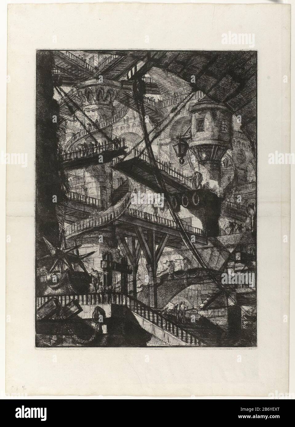 Kerker met ophaalbrug Kerkers (serietitel) Carceri d'invenzione (serietitel) Face in a monumental space a dungeon, with a drawbridge and a large wenteltrap. Manufacturer : printmaker Giovanni Battista Piranesi (listed building) in its design: Giovanni Battista Piranesiuitgever: Giovanni Battista PiranesiPlaats manufacture: Rome Date: 1761 Physical features: etching and engra material: paper Technique: etching / engra (printing process) Measurements: plate edge: h 553 mm × W 412 mmToelichtingDeze print is a part of the second edition of the 'Carceri'-series by Giovanni Battista Piranesi. The 14 Stock Photo