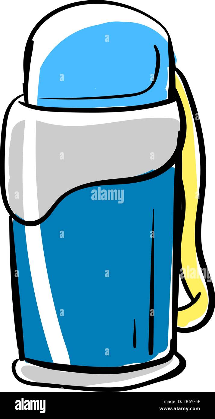 Blue thermos, illustration, vector on white background. Stock Vector
