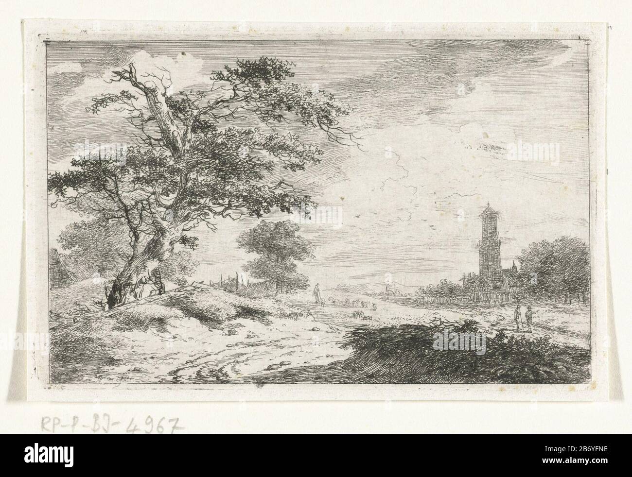Kerktoren bij zandvlakte Church tower on sandy object type: picture Item number: RP-P-BI 4967Catalogusreferentie: Sliggers 38-3 (3) Markings / Brands: collector's mark, verso, stamped: Lugt 2228 Manufacturer : printmaker: Hermanus van Brussel to own design : Hermanus Brussels Place manufacture: The Netherlands Date: 1800 - characteristics in or for 1815 Physical: etching material: paper Technique: etching dimensions: plate edge: h 78 mm × W 118 mm Subject: landscapes in the temperate zone Stock Photo
