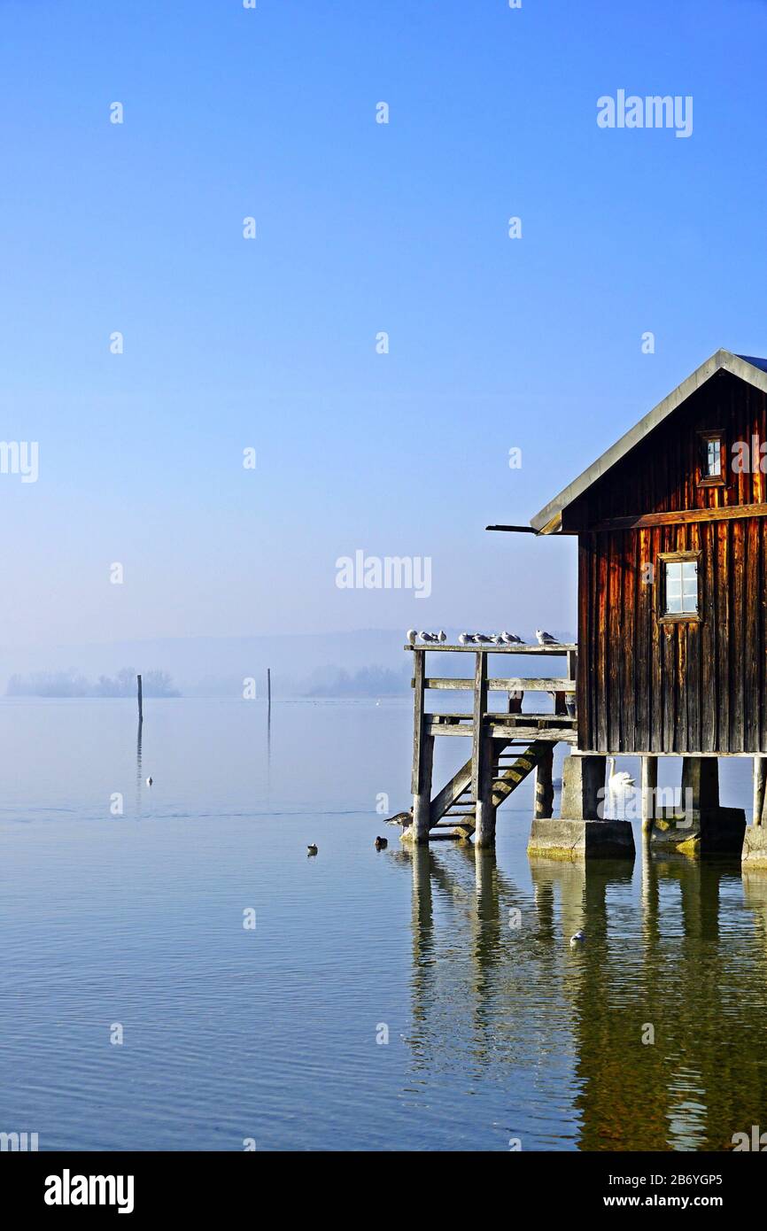 house by the sea, Germany, Bayern, Bavaria, Ammersee Stock Photo
