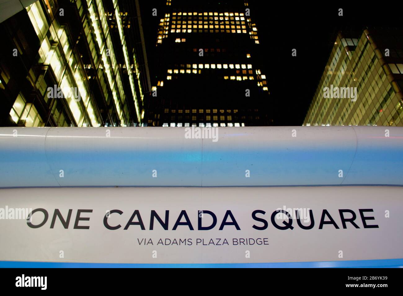 One Canada Square sign at Canary Wharf, London, UK Stock Photo