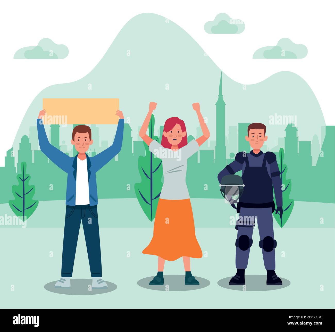 Demonstrator protesting against police Stock Vector Images - Alamy