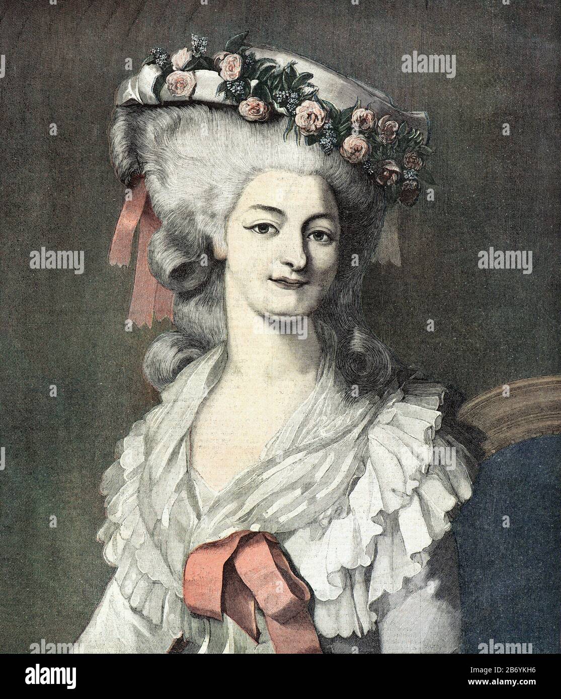Engraving - Portrait of the Princess of Lamballe (Marie Therese Louise to know Carignan 1749 - 1792) - Private collection Stock Photo