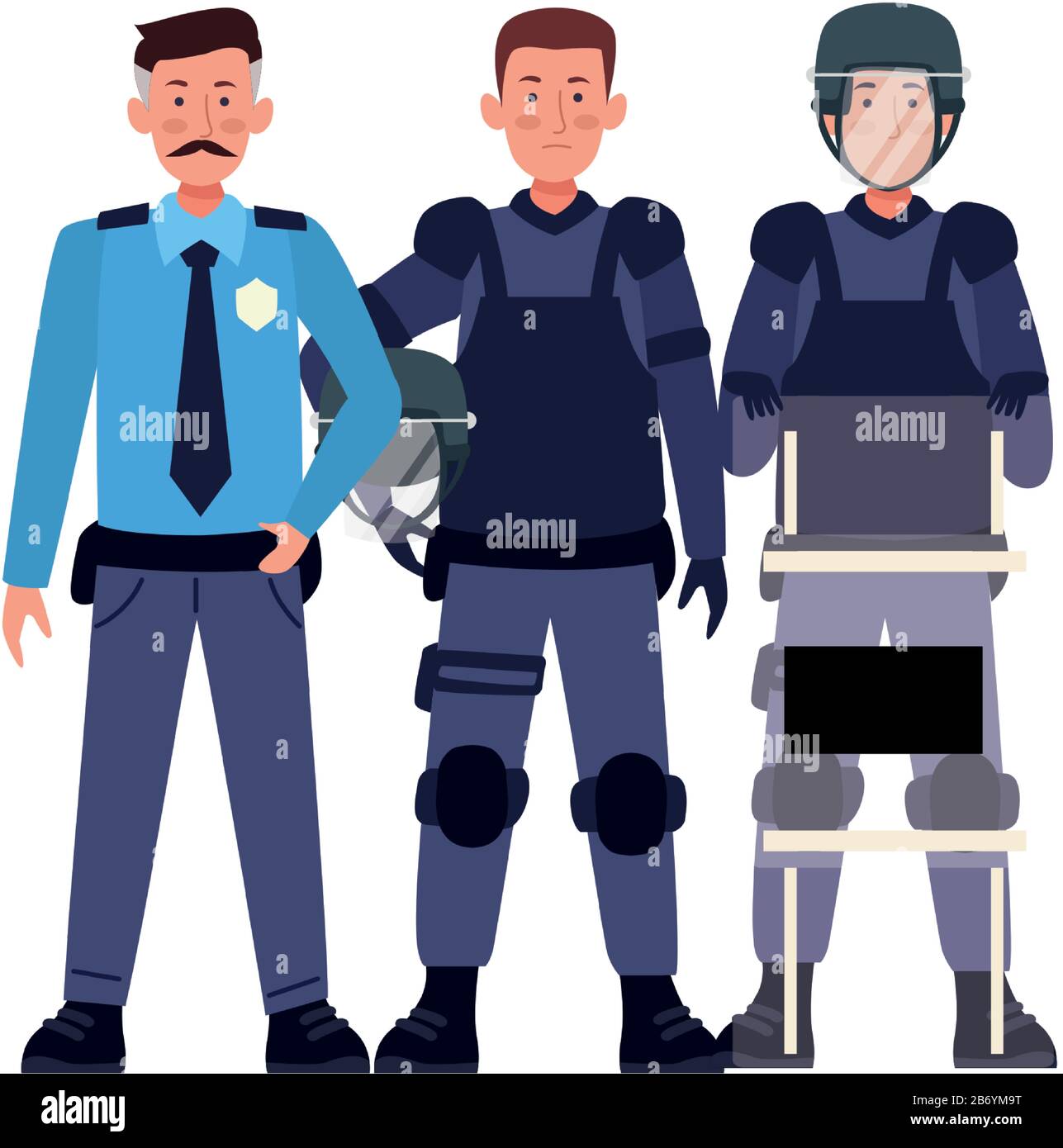 group of riot polices with uniforms characters Stock Vector
