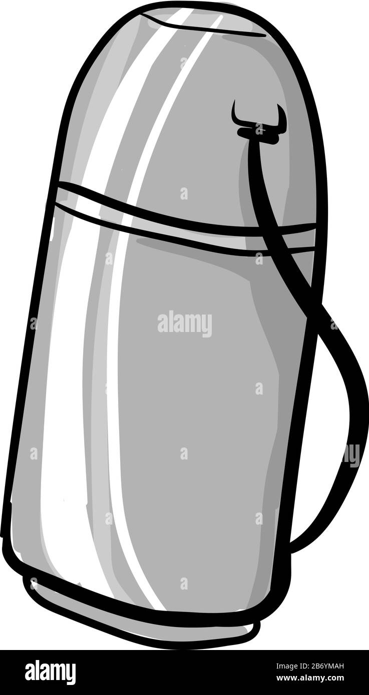 Grey metallic thermos, illustration, vector on white background. Stock Vector