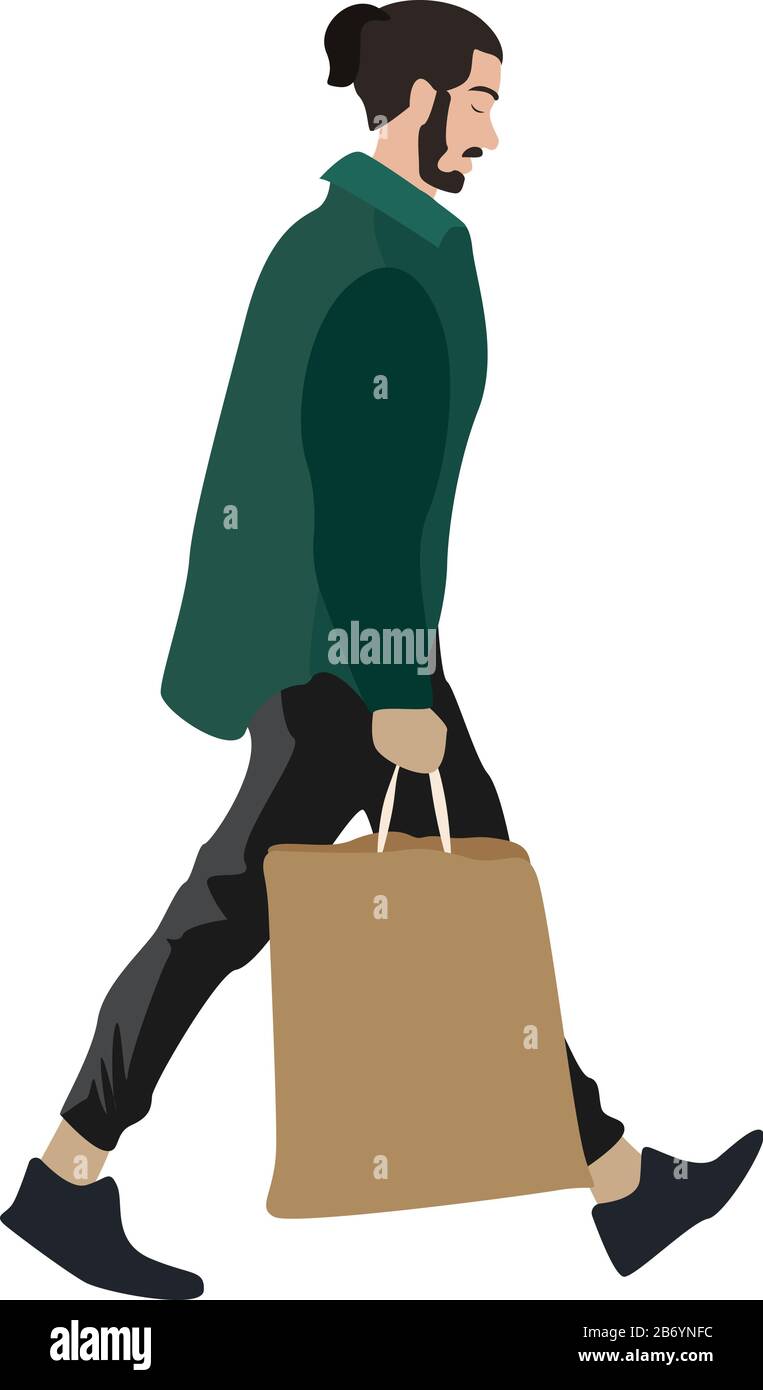 Man with bag, illustration, vector on white background Stock Vector