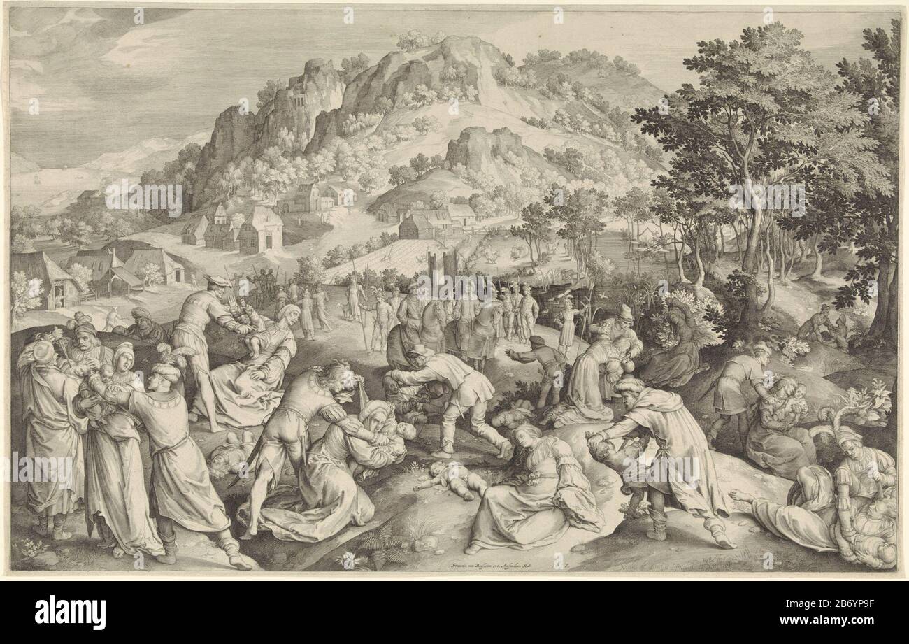 Kindermoord van Bethlehem The Herod's soldiers murder of all boys two years old and under in Bethlehem. The mothers trying their children beschermen. Manufacturer : printmaker: Nicolaes de Bruyn (listed property) to design: Nicolaes de Bruyn (listed building) publisher: Francoys van Beusekom (listed property) Place manufacture: printmaker: Antwerp Publisher: Amsterdam Dating : 1612 and / or 1642 - 1665 Physical characteristics: engra material: paper Technique: engra (printing process) Measurements: plate edge b 687 mm × h 433 mm Subject: the massacre of the innocents and the flight into Egypt Stock Photo