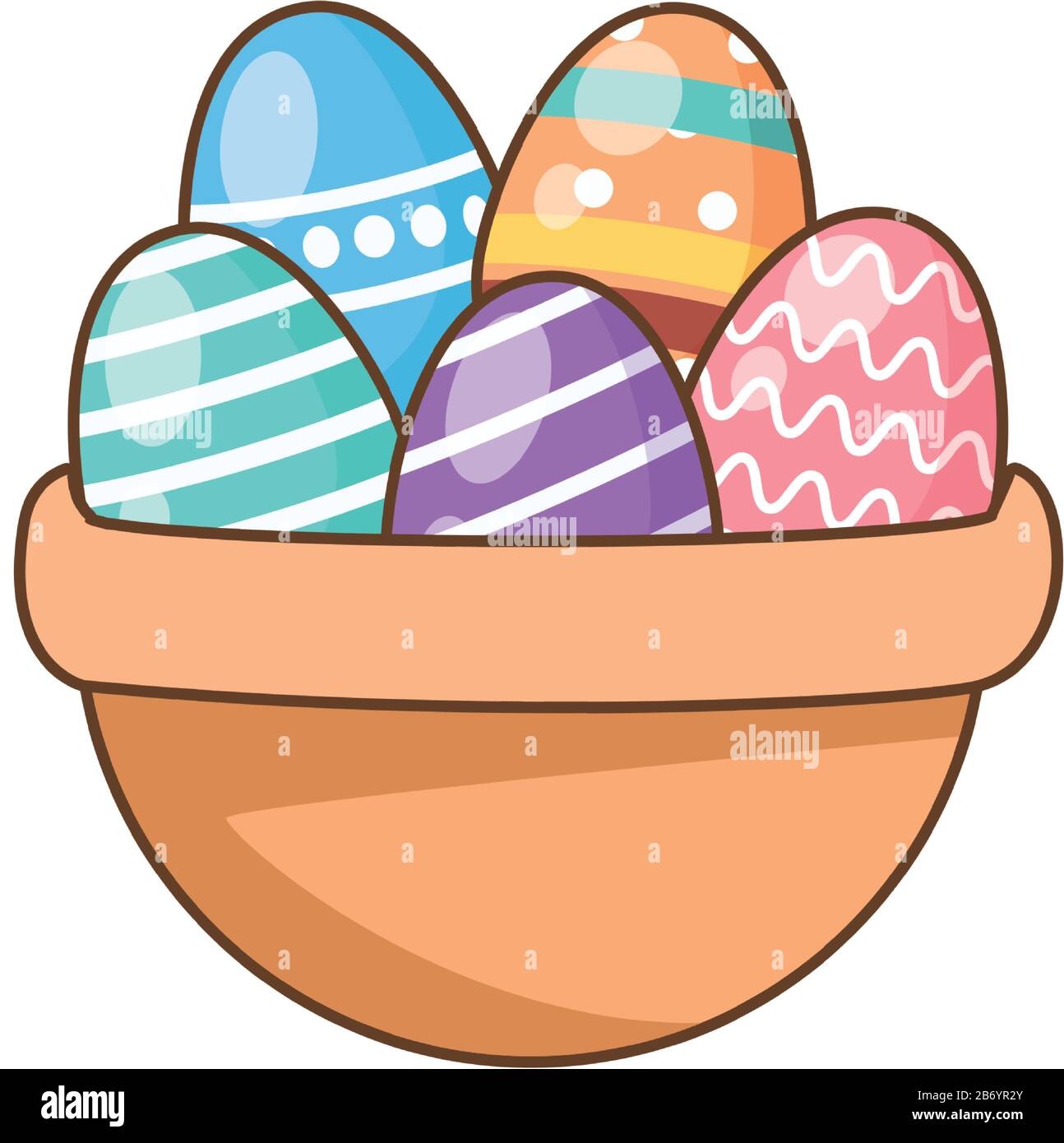 eggs painted easter in basket Stock Vector