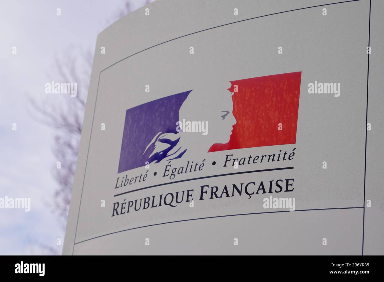 Bordeaux , Aquitaine / France - 11 19 2019 : Republique Francaise signage logo France Republic freedom equality fraternity french sign panel board ins Stock Photo