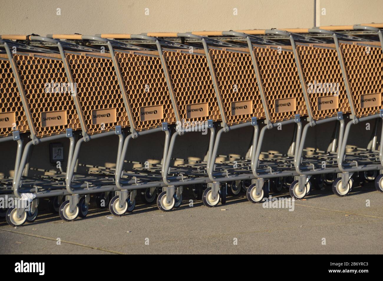 Grocery store baskets at a Safeway store in Monroe,Washngton. Stock Photo
