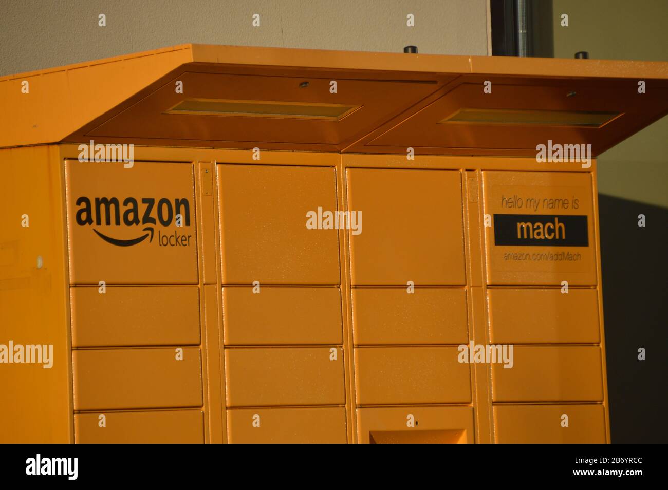 Amazon safety lockers ate a Safeway grocery store in Monroe,Washingteon. Stock Photo