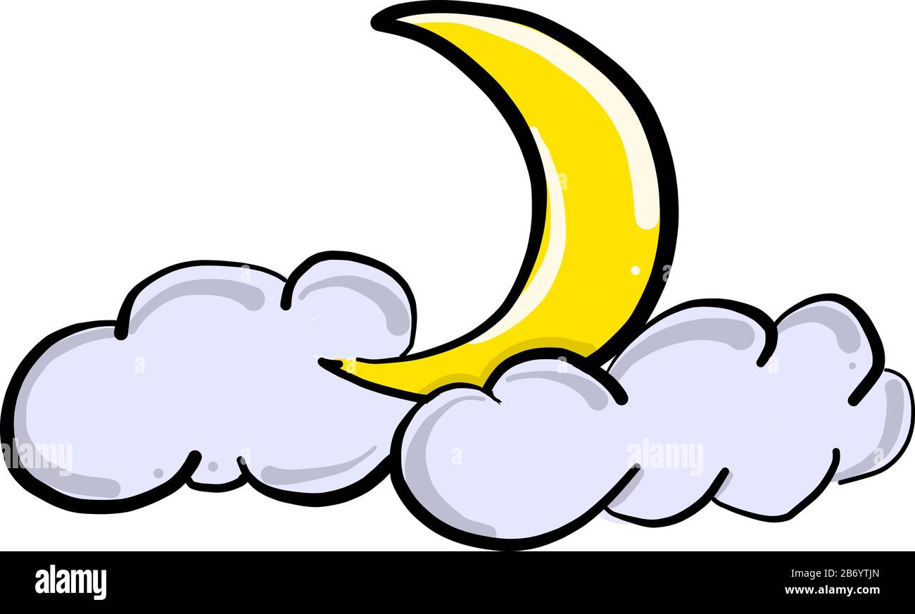 Moon and clouds, illustration, vector on white background Stock Vector ...