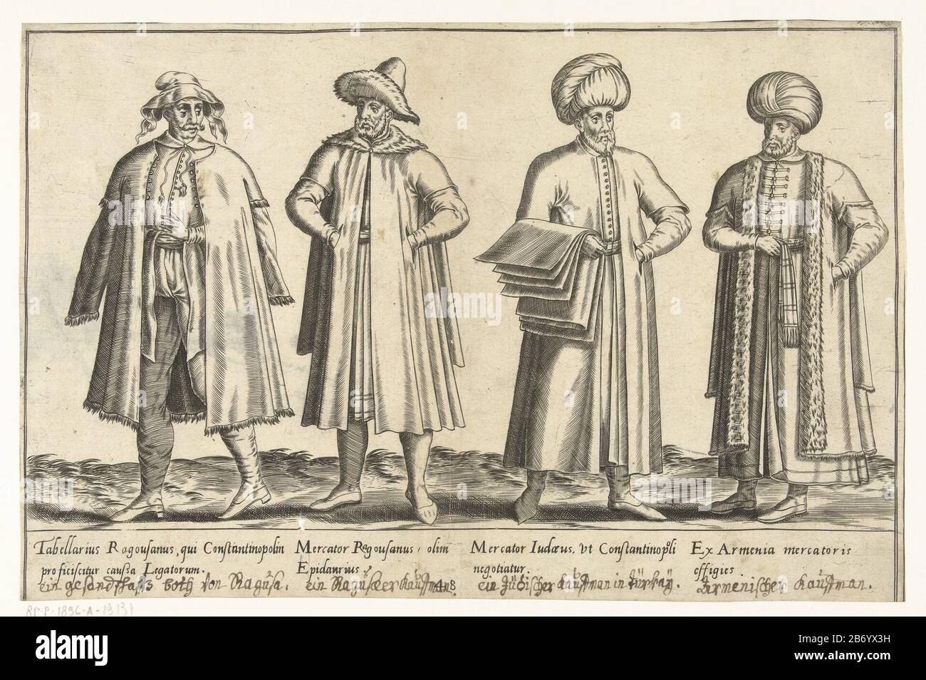 Kleding van handelaren in Constantinopel rond 1580 Traditionele kleding van  over de hele wereld rond 1580 (serietitel) Print out a book on  sixteenth-century clothing around 1580. Four male traders from  Constantinople. All