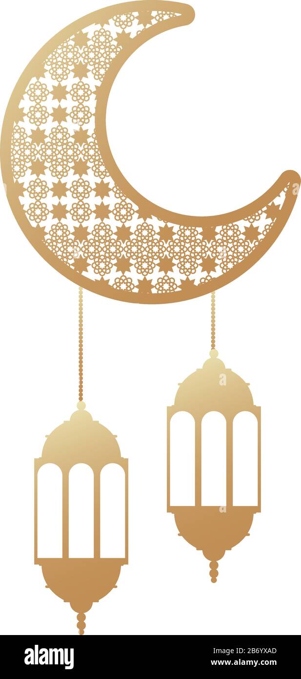 ramadan kareem golden lanterns hanging with crecent moon Stock Vector ...