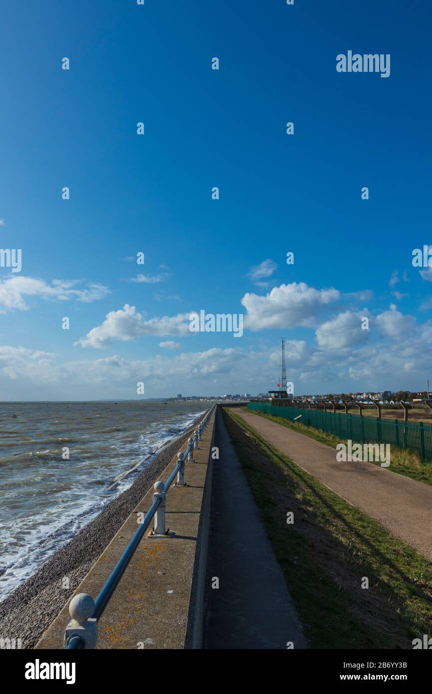 Seawall at Shoeburyness Looking Towards SouthendonSea on a Bright and