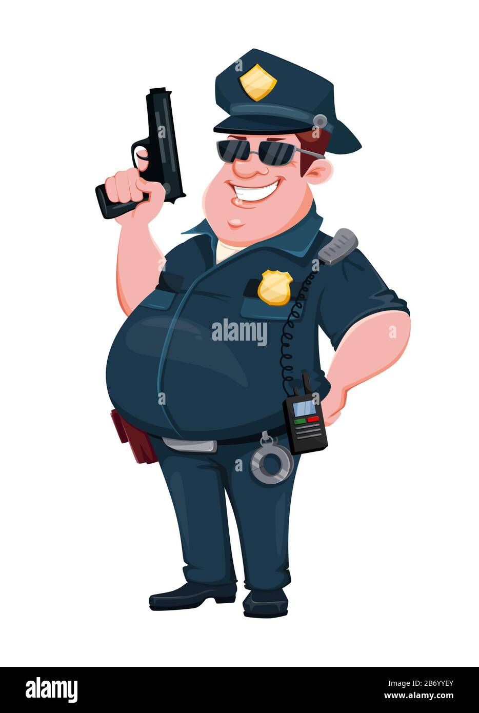Police officer holding a gun. Cheerful cartoon character. Vector  illustration isolated on white background Stock Vector Image & Art - Alamy