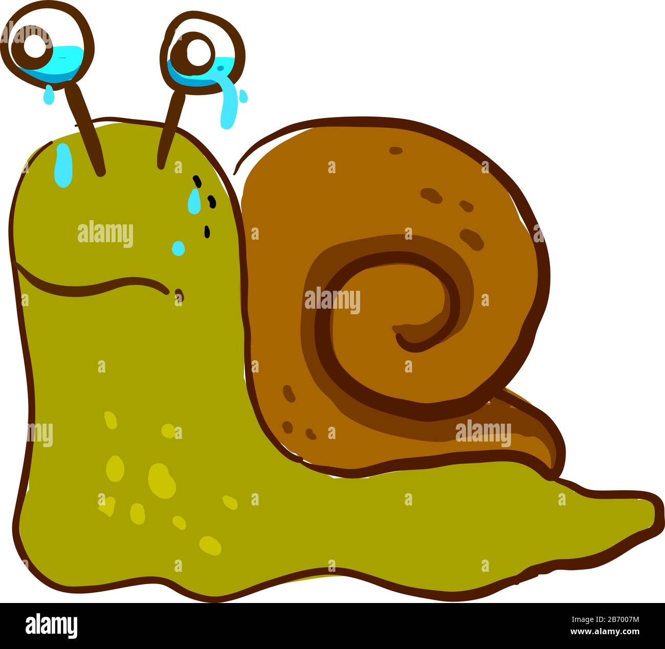 Snail crying, illustration, vector on white background. Stock Vector
