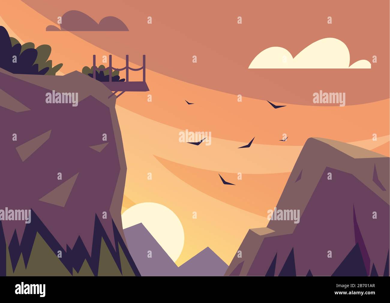 nature landscape with beautiful sunset vector illustration design Stock ...