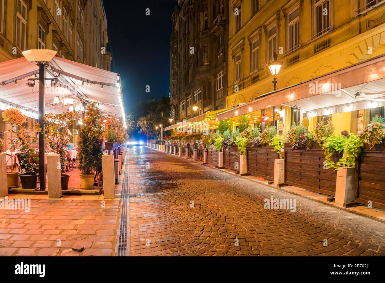 Cosy restaurants in Budapest at night Stock Photo