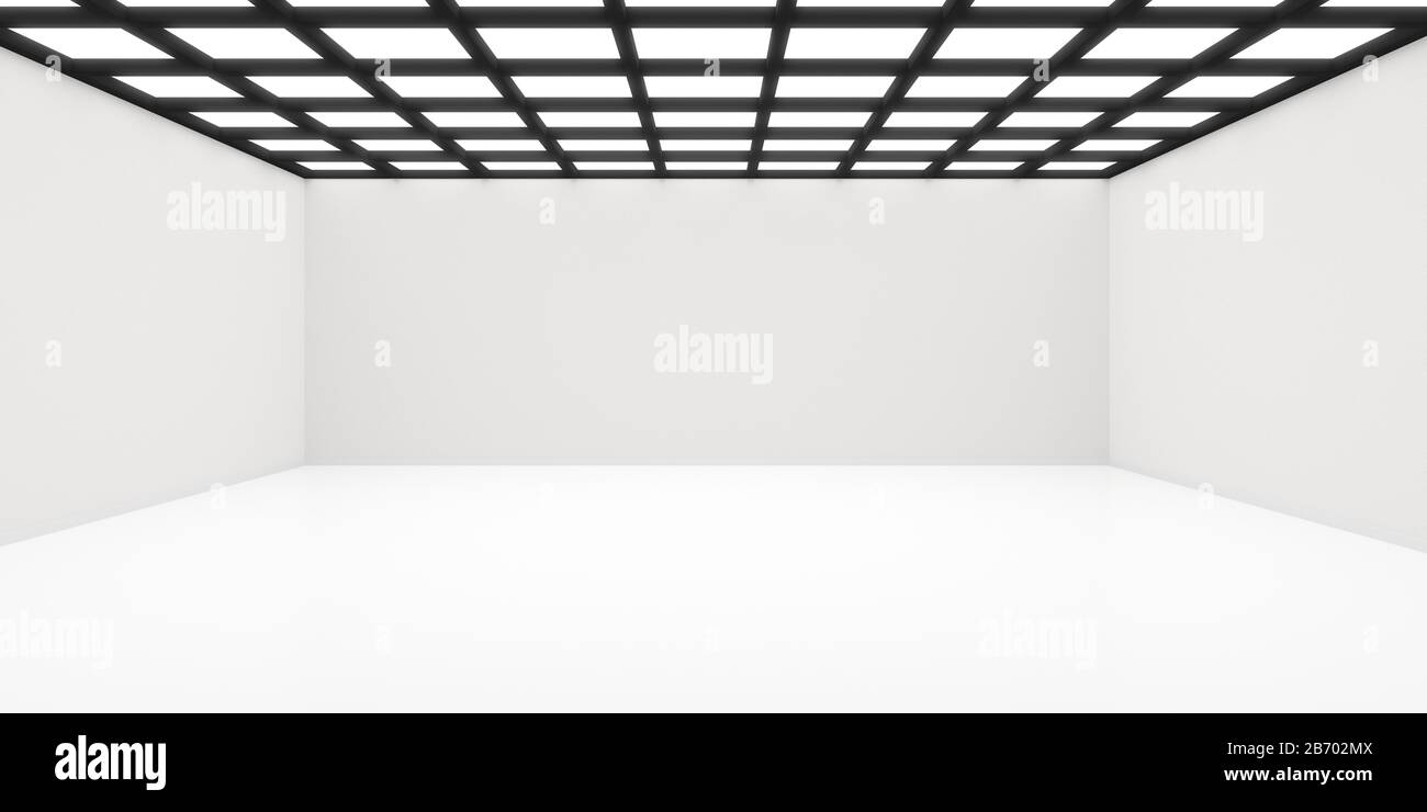Empty white room with soft lighting from the ceiling - gallery, museum, product or modern interior template, 3D illustration Stock Photo