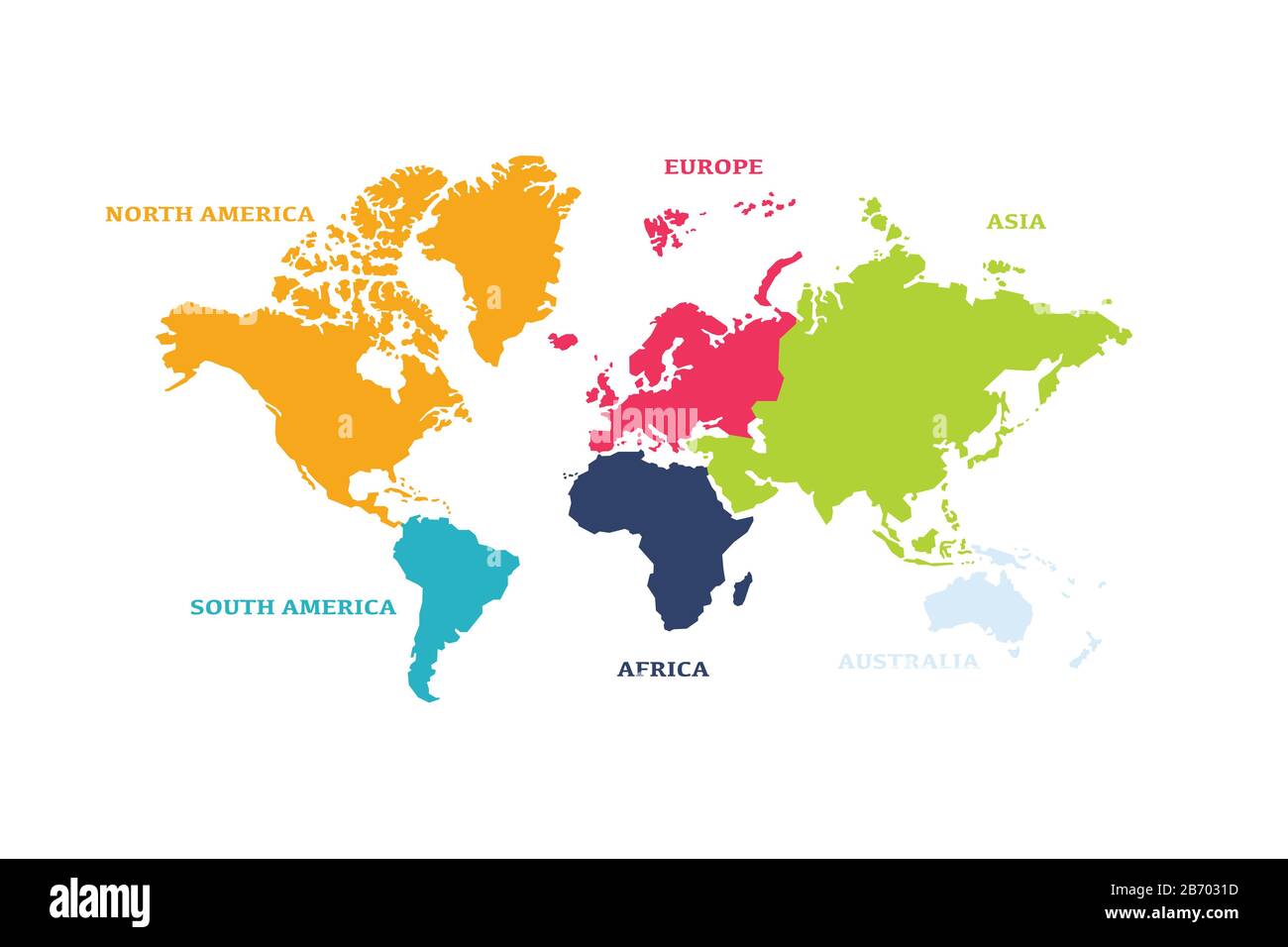 Vector World map with continent in different color ( flat design Stock ...