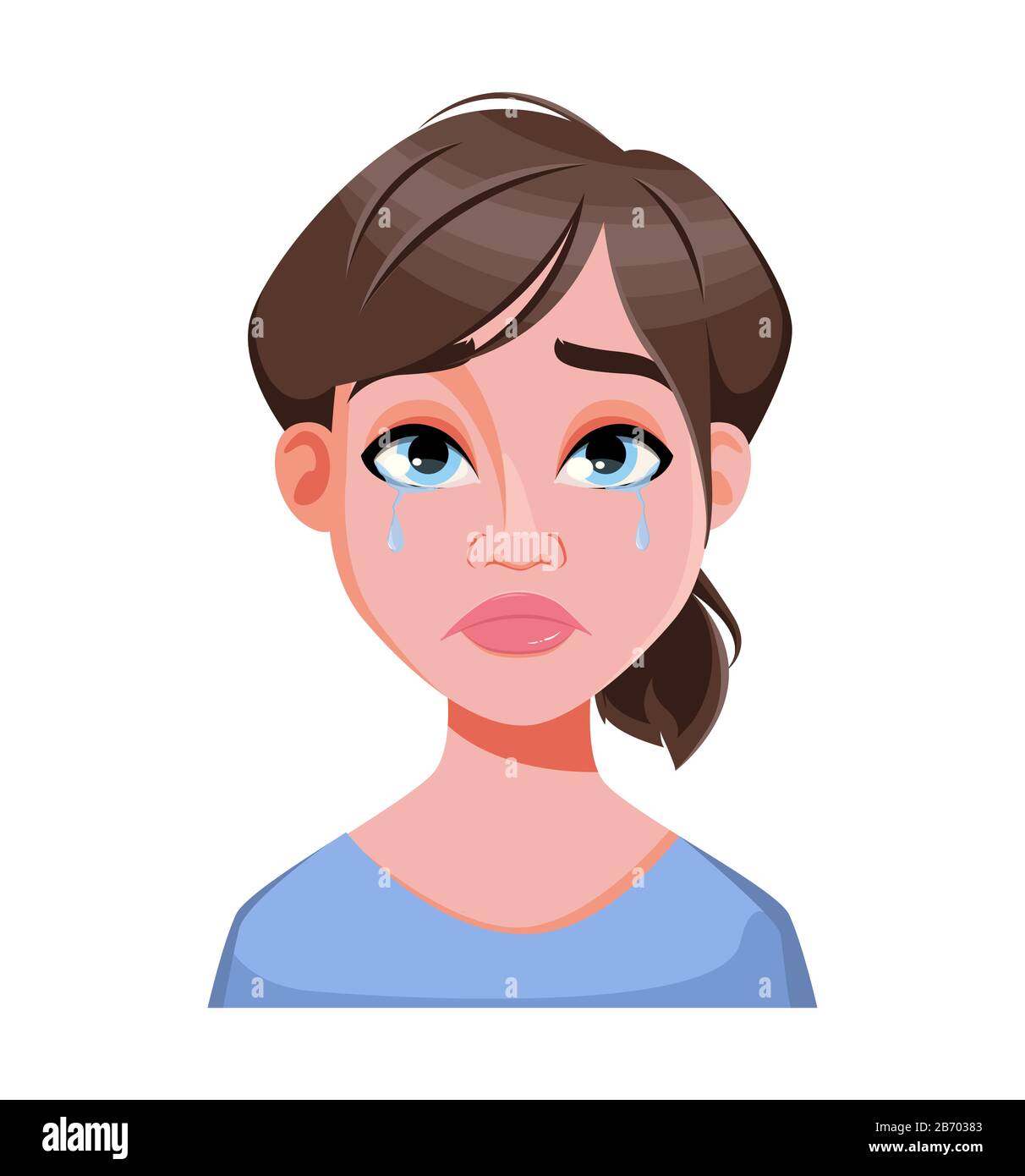 Face Expression Of Beautiful Business Woman Crying Female Emotion Cute Lady Cartoon Character 