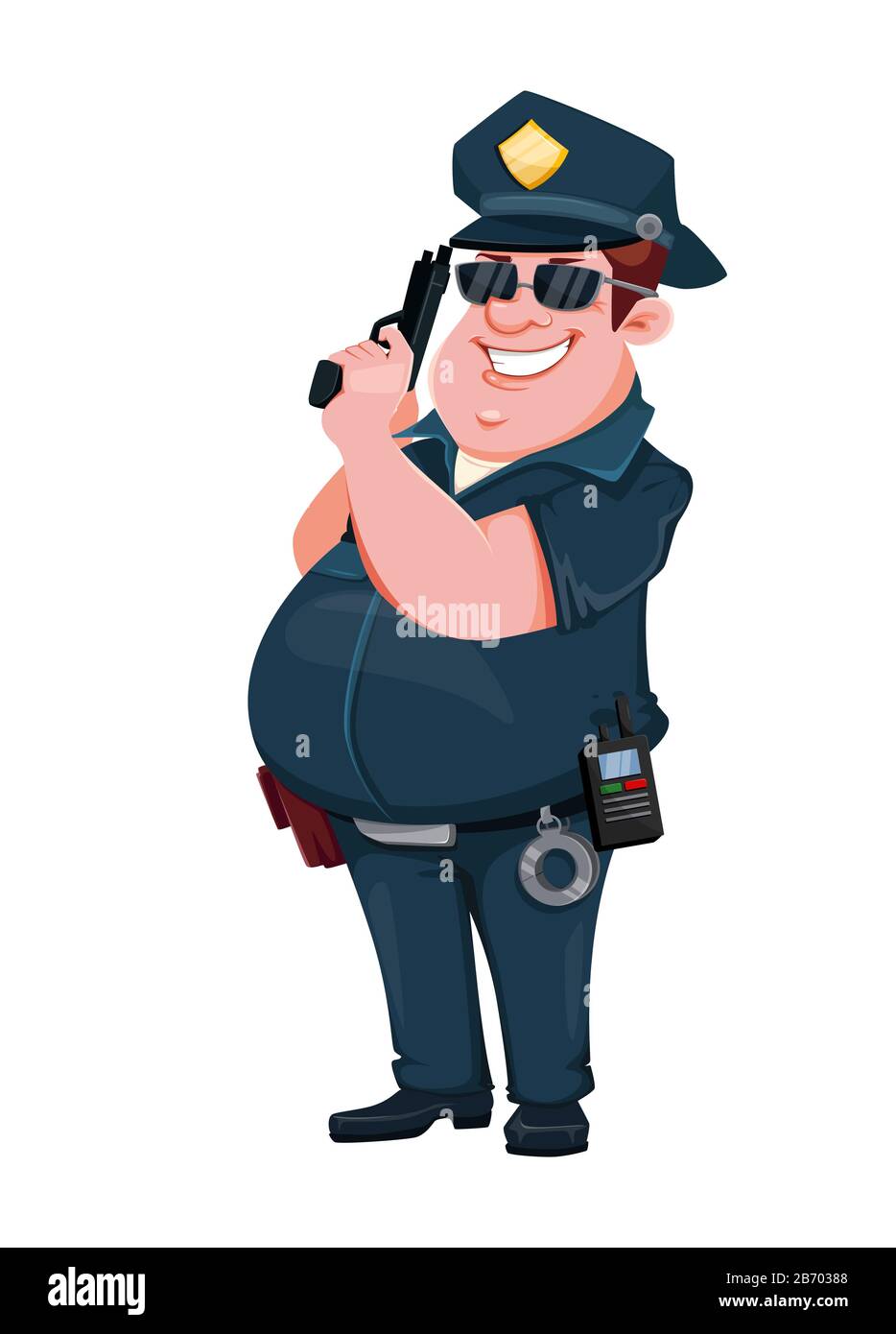 Police officer holding a gun. Cheerful cartoon character. Vector  illustration Stock Vector Image & Art - Alamy