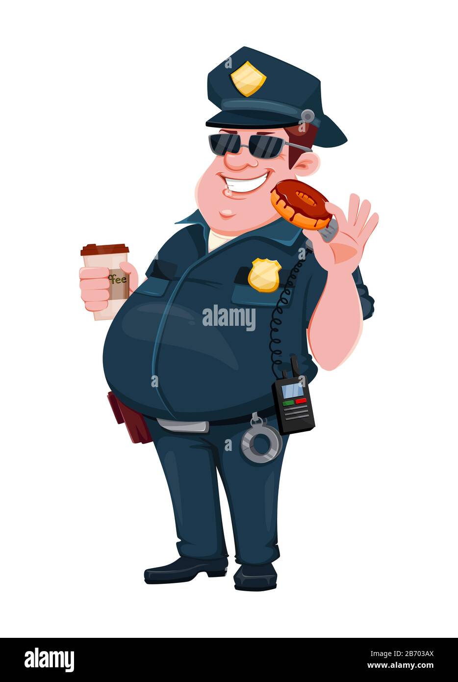 Police officer with coffee and donut. Funny cartoon character. Vector  illustration isolated on white background Stock Vector Image & Art - Alamy