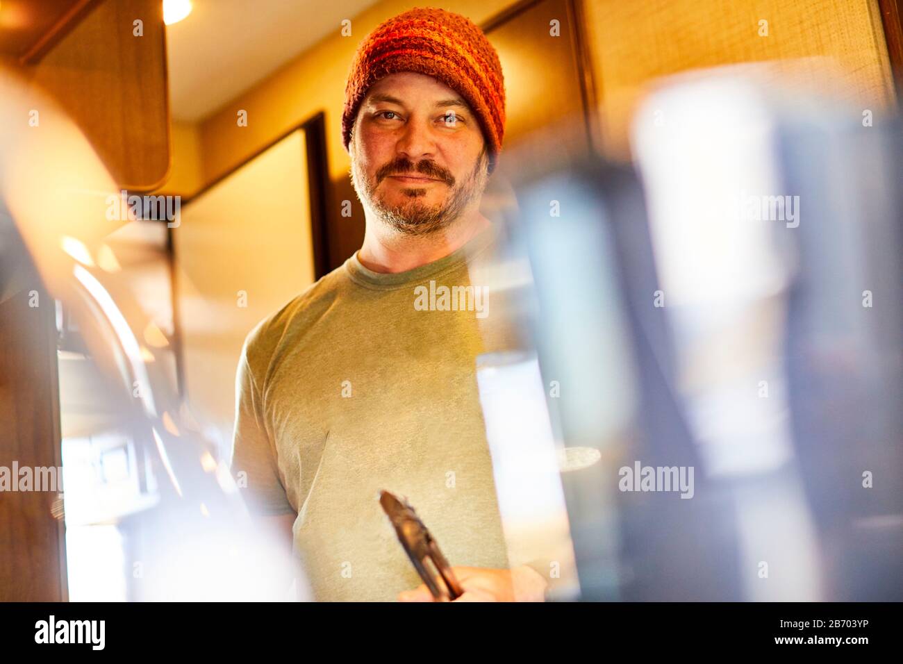 A candid portrait of a middle age man in his forties. Stock Photo