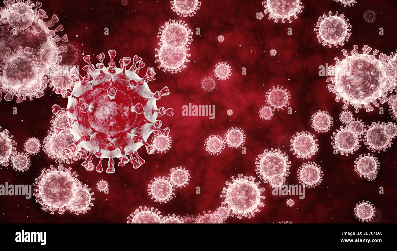 Coronavirus danger and public health risk disease and flu outbreak or coronaviruses influenza as dangerous viral strain case as a pandemic medical con Stock Photo