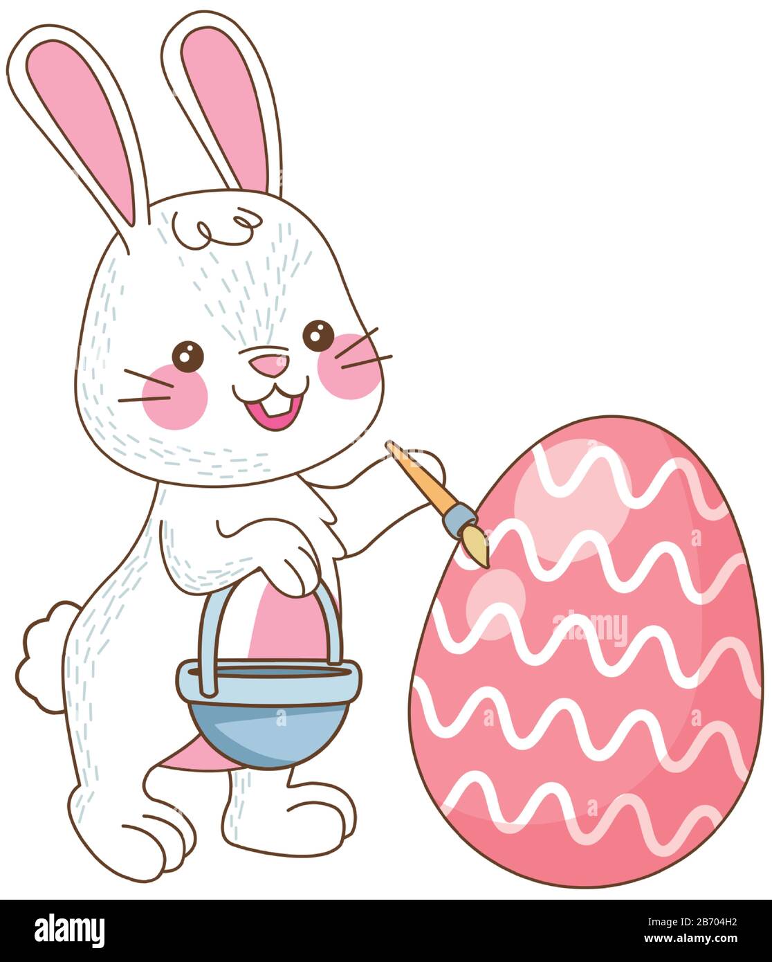 cute little rabbit painting egg easter character Stock Vector