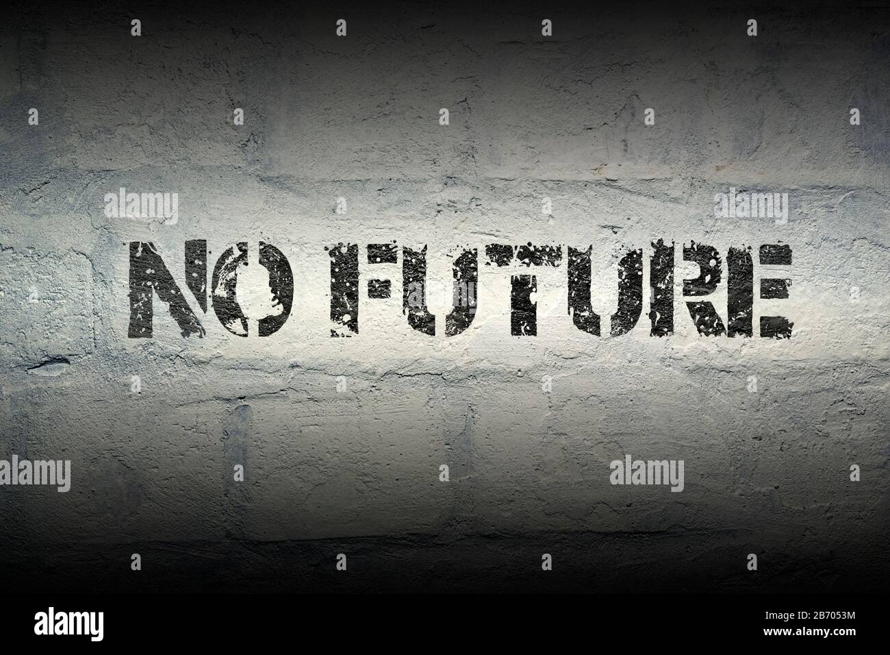 no future stencil print on the grunge white brick wall Stock Photo