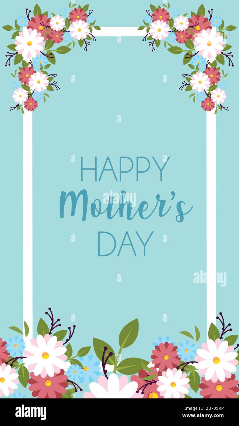 card with label happy mothers day and flower frame vector illustration ...