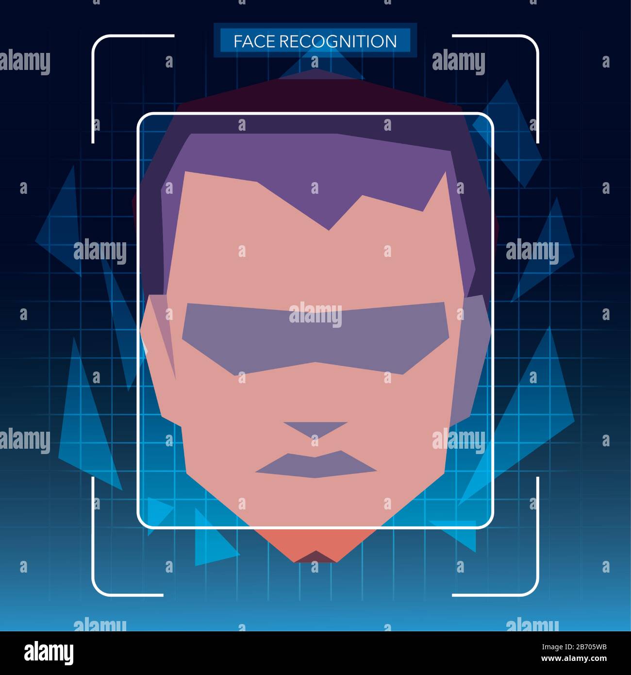 face recognition technology, man with face identification vector ...