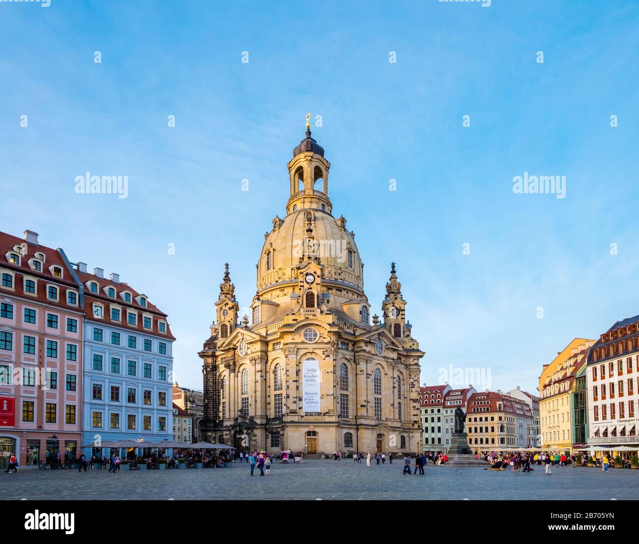 Germany, Saxony, Dresden, Altstadt (Old Town). Dresdner Frauenkirche (Church of Our Lady) and buildings on the Neumarkt. Stock Photo