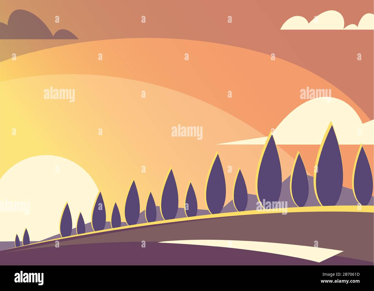nature landscape with beautiful sunset vector illustration design Stock ...
