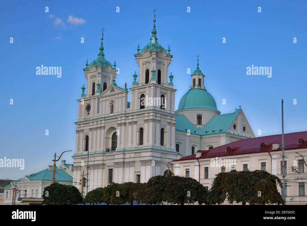 Grodno, Belarus - May 15, 2019: Famous landmark is St. Francis Xavier Cathedral in Grodno. Best destination for summer vacation in East Europe Stock Photo