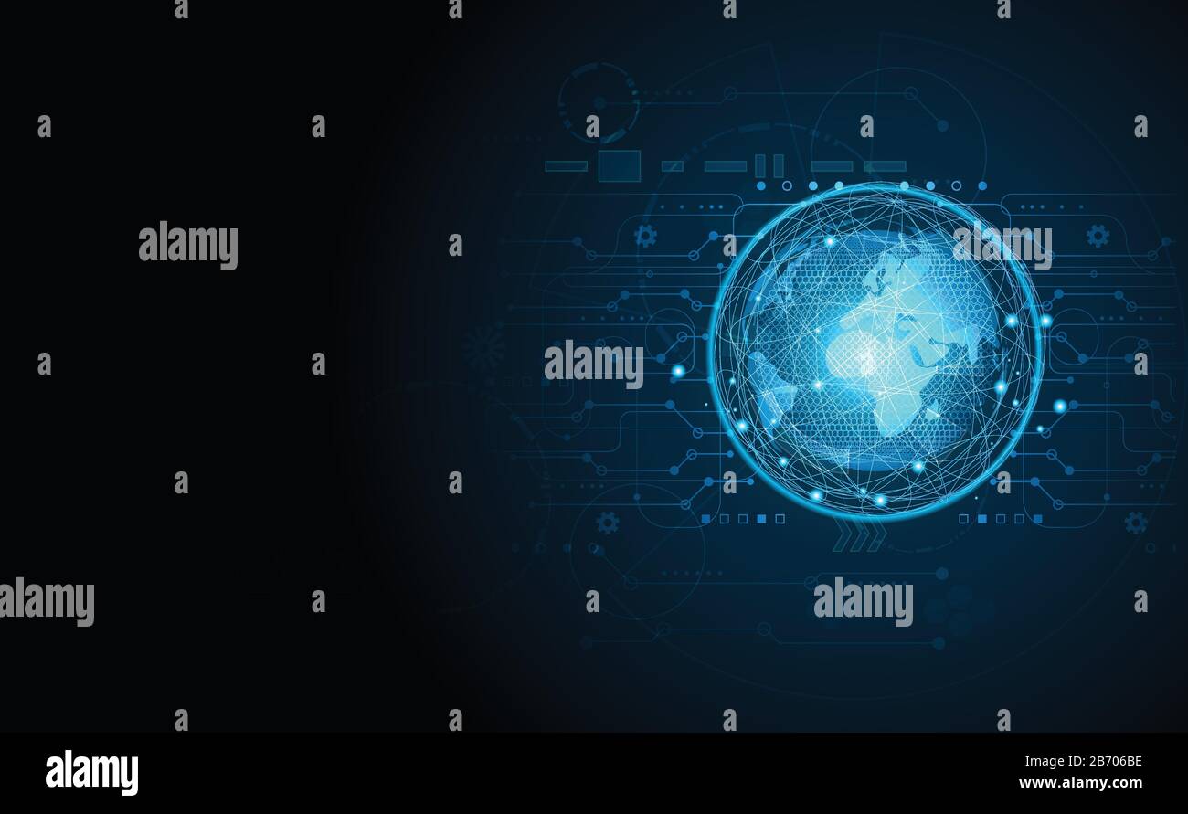 abstract technology concept global network connection futuristic earth globe virtual hologram