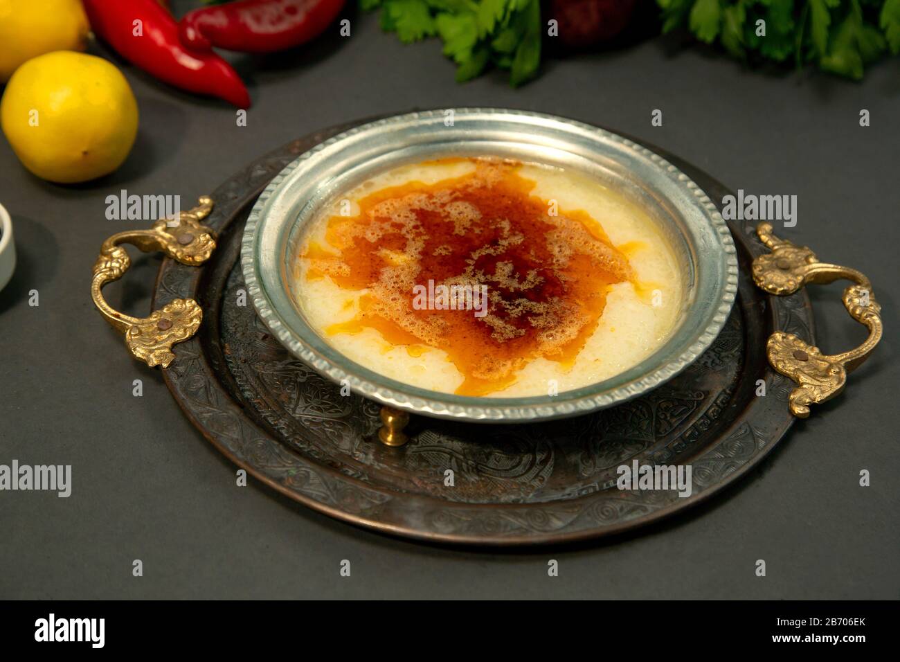 Turkish "iskembe çorbasi", meaning "Tripe soup", consists of lamb or