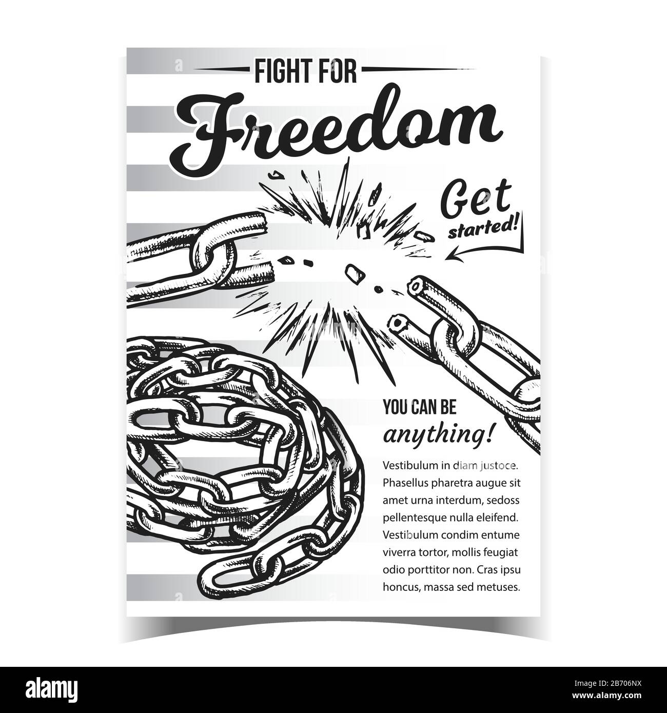 Fight For Freedom Broken Chain On Poster Vector Stock Vector Image