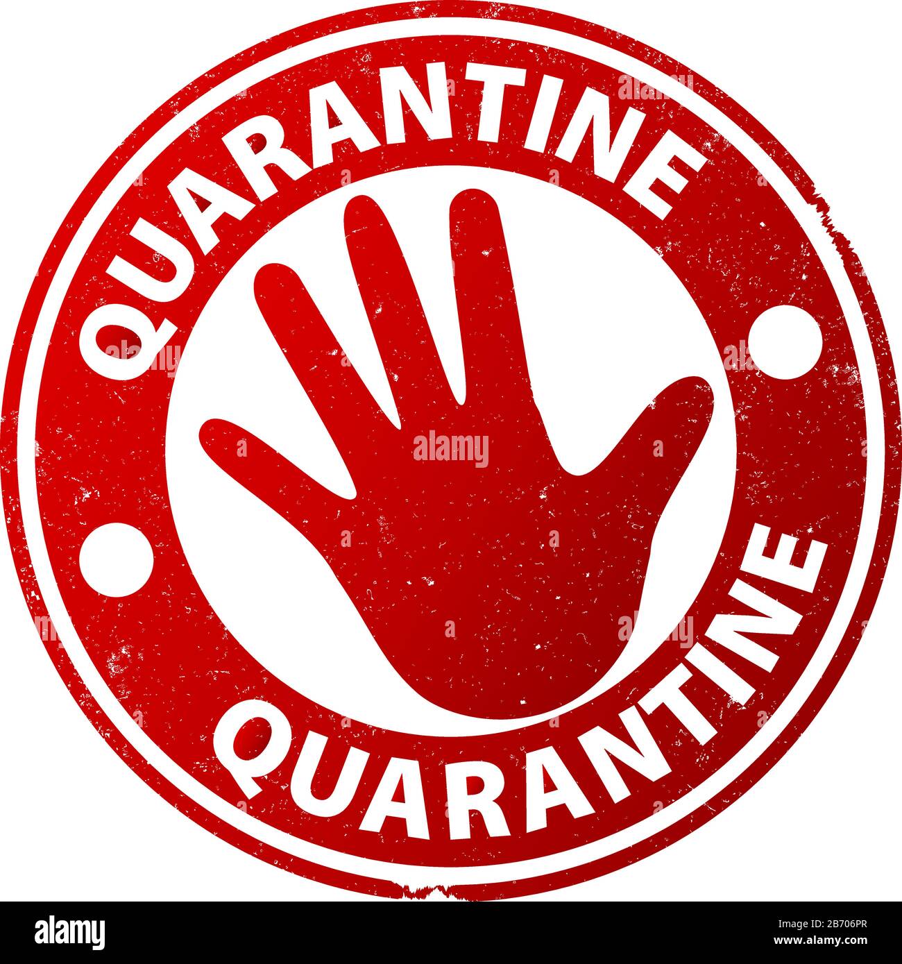 round red QUARANTINE rubber stamp with hand stop gesture isolated on white vector illustration Stock Vector